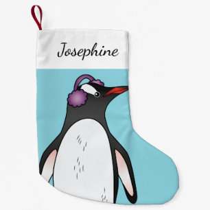 Cute Gentoo Penguin, som har ett skydd mot blå öro Liten Julstrumpa