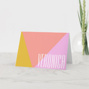 Cute Geometric Färg Block Coral Rosa Personlig Anteckningskort