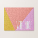 Cute Geometric Färg Block Coral Rosa Personlig Pussel<br><div class="desc">Cute Geometric Färg Block Coral Rosa Personlig Namn Puzzle</div>