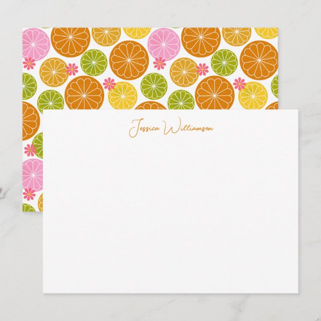 Cute Geometric Fruit Personlig Stationery Namn Anteckningskort (Fram/baksida)