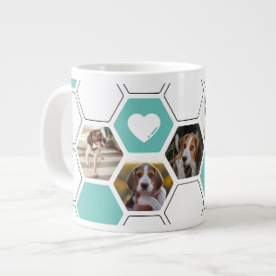 Cute Geometric Heart Tass Teal Hund Photo Keepsak Jumbo Mugg