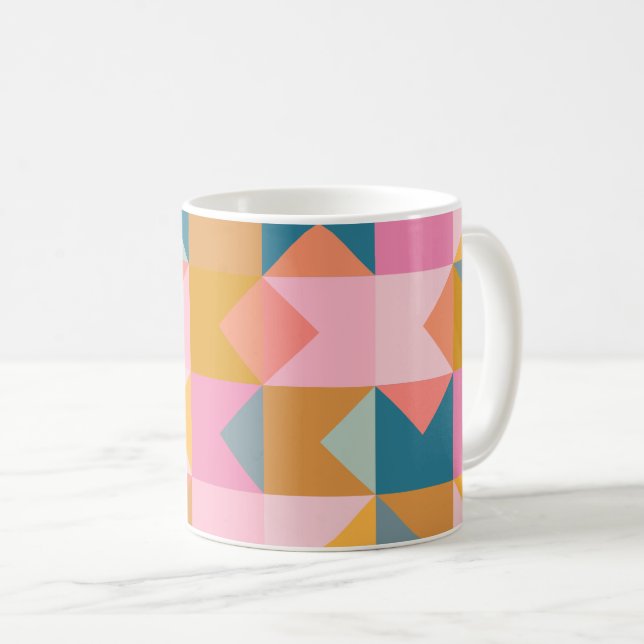 Cute Geometric Mönster i Teal Rosa och Gult Kaffemugg (Framsida höger)