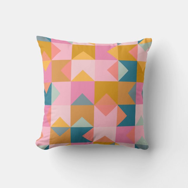Cute Geometric Mönster i Teal Rosa och Gult Kudde (Framsida)