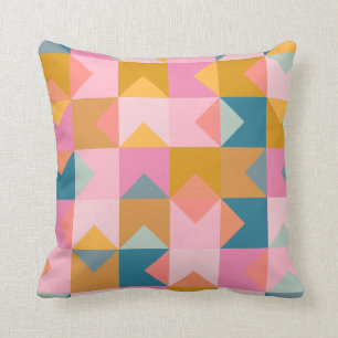 Cute Geometric Mönster i Teal Rosa och Gult Kudde