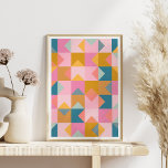 Cute Geometric Mönster i Teal Rosa och Gult Poster<br><div class="desc">Ett roligt,  färgstarkt geometriskt lapptäcke formar ett modernt femilt inspirerade mönster i en ljus färg palett av teal,  rosa och gult.</div>