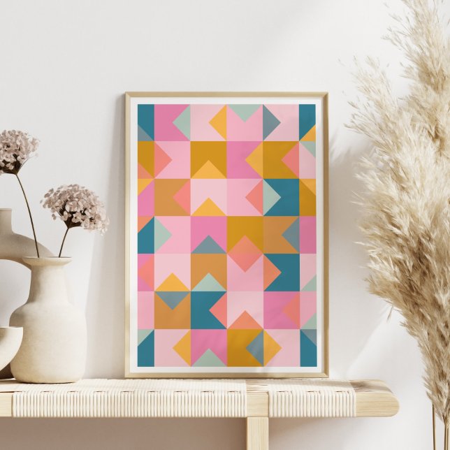 Cute Geometric Mönster i Teal Rosa och Gult Poster (Skapare uppladdad)