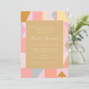 Cute Geometric Pastel Rosa Guld Baby Shower Inbjudningar