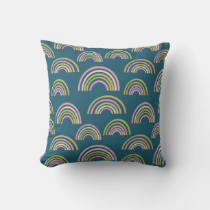 Cute Geometric Rainbow Mönster Teal Blue Kudde