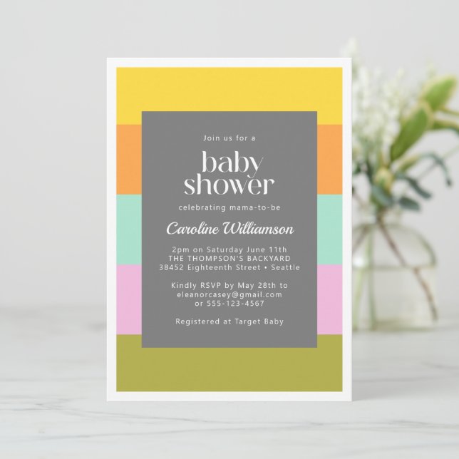 Cute Geometric Rand Bright Pastels Baby Shower Inbjudningar (Stående Fram)