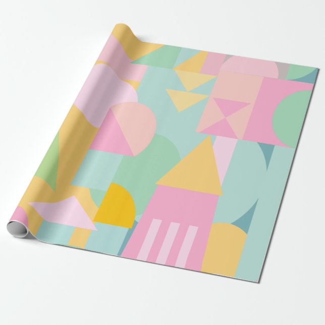Cute Geometric Shapes Collage in Vår Pastels Presentpapper (Utrullad)