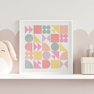 Cute Geometric Shapes Mönster i Mjuka pasteller Poster