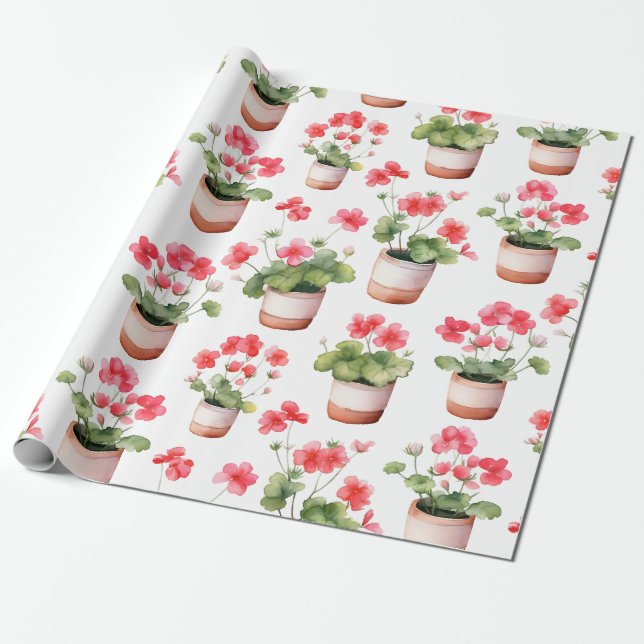 Cute geranium pots presentpapper (Utrullad)