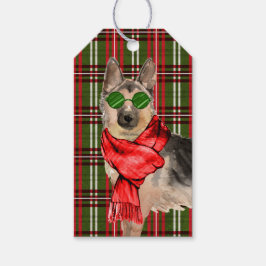 Cute German Shepherd and Play God-jul Presentetikett