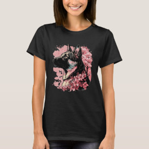 Cute German Shepherd Cherry Blommar Hund Japanska T Shirt