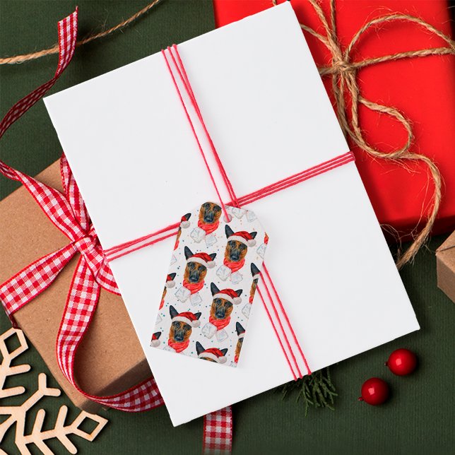 Cute German Shepherd Dog Christmas Pattern Presentetikett (Skapare uppladdad)