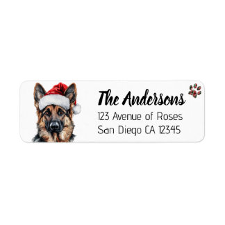 Cute German Shepherd Dog with Santa Hat Returadress Etikett