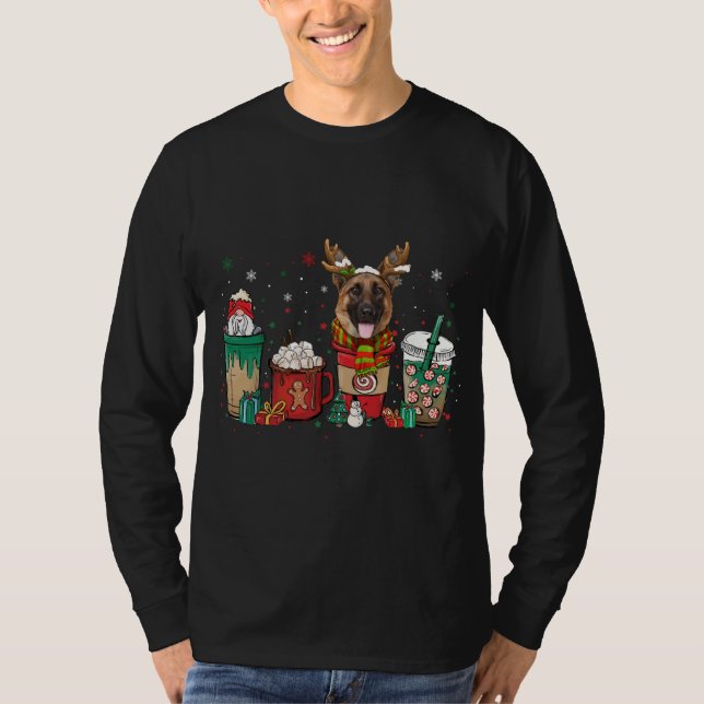 Cute German Shepherd Hund jul-kaffe Pajamas T Shirt (Framsida)