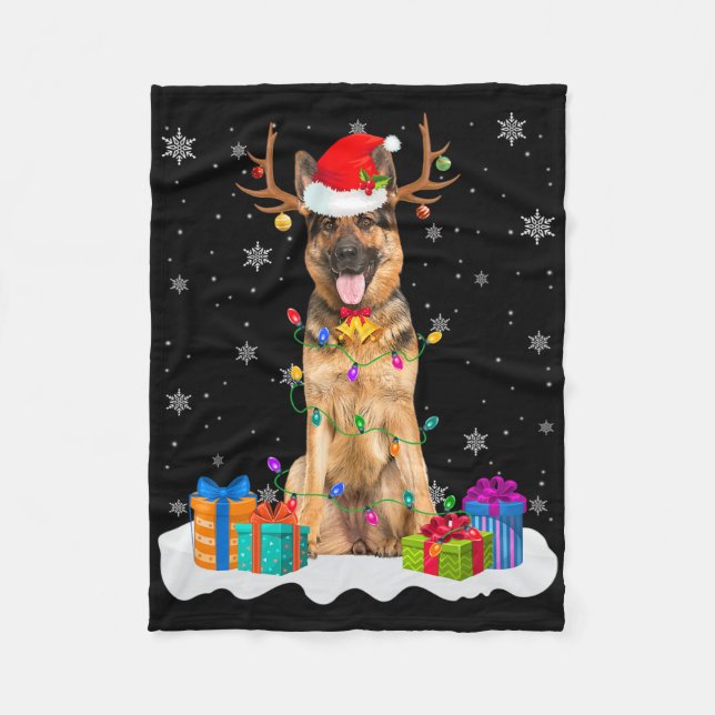 Cute German Shepherd Hund jul Ljus Santa Ha Fleecefilt (Framsidan)