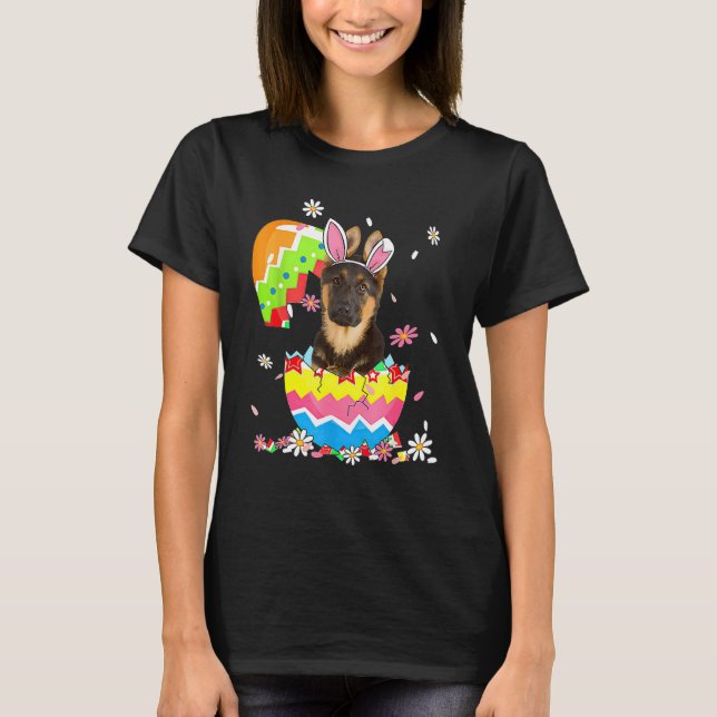 Cute German Shepherd Hund Pet Hunting Egg Bunny Ea T Shirt (Framsida)