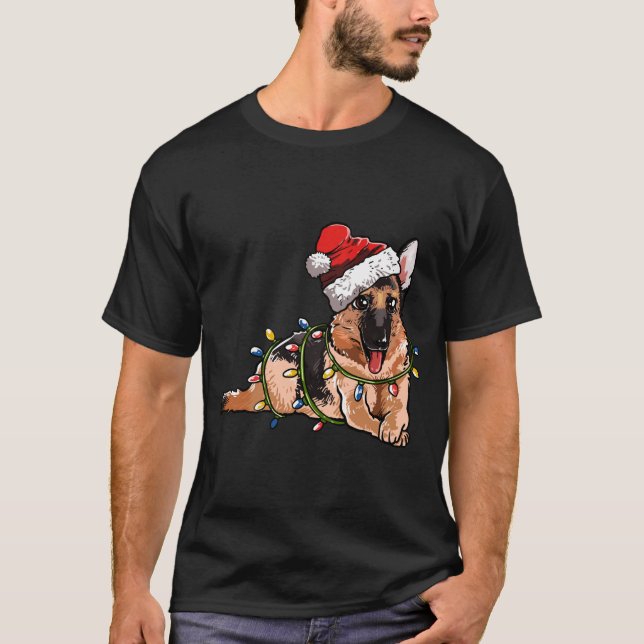 Cute German Shepherd Hund Santa Julgran Ligh T Shirt (Framsida)