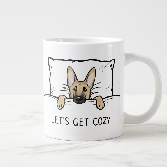 Cute German Shepherd Hund Tuckin in Bed Jumbo Mugg (Höger)
