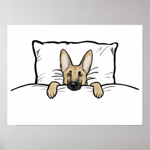 Cute German Shepherd Hund Tuckin in Bed Poster