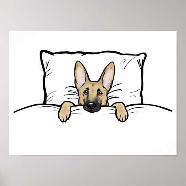 Cute German Shepherd Hund Tuckin in Bed Poster (Framsidan)