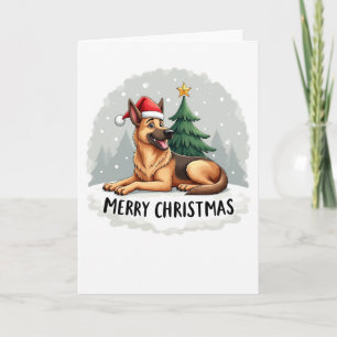 Cute German Shepherd in Santa Hat-julkort Kort