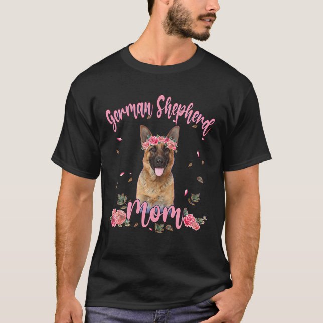 Cute German Shepherd Mamma Flower Hund älskare Wom T Shirt (Framsida)