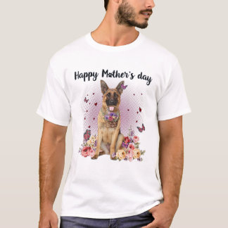 Cute German Shepherd Mamma Flower Lycklig Mors dag T Shirt