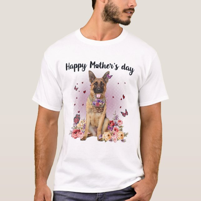 Cute German Shepherd Mamma Flower Lycklig Mors dag T Shirt (Framsida)