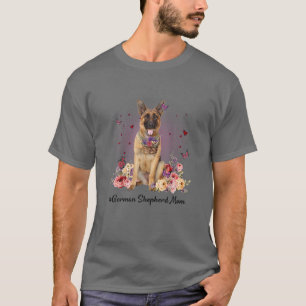 Cute German Shepherd Mamma Flower Lycklig Mors dag T Shirt