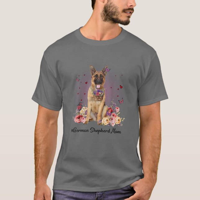 Cute German Shepherd Mamma Flower Lycklig Mors dag T Shirt (Framsida)