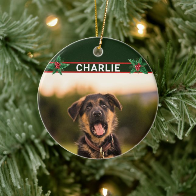 Cute German Shepherd Namn och Photo jul Julgransprydnad Keramik (Träd)
