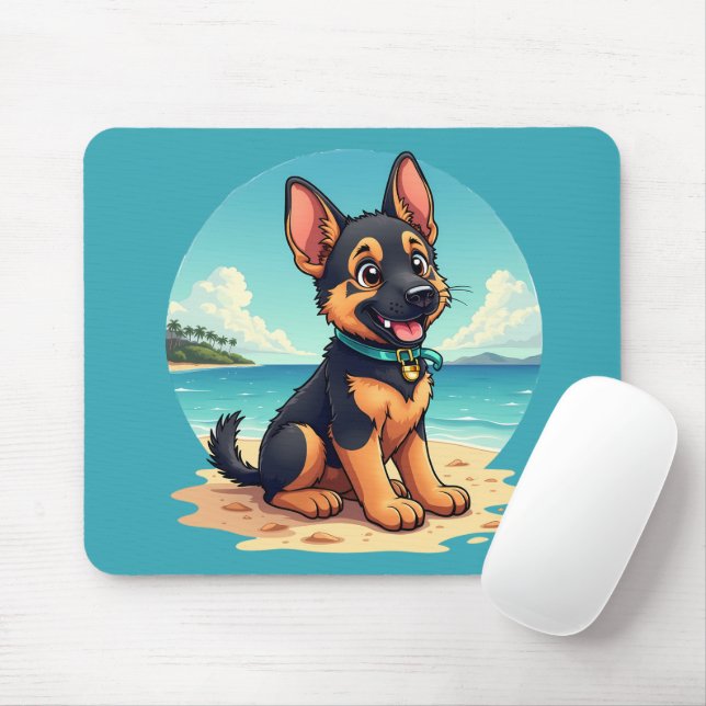 Cute German Shepherd Puppy Beach Illustration Musmatta (Med mus)