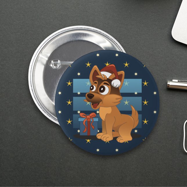 Cute German Shepherd puppy Cartoon Starry night Knapp (Skapare uppladdad)