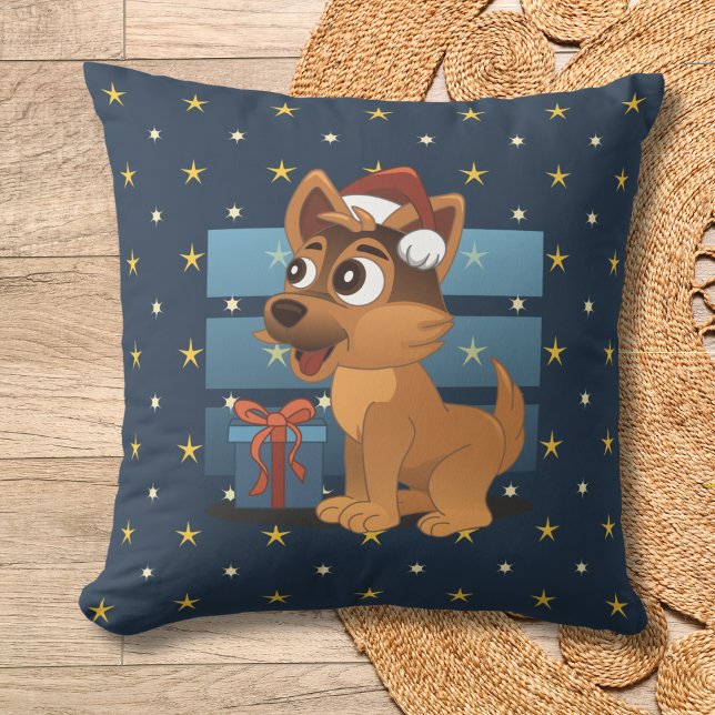 Cute German Shepherd puppy Cartoon Starry night Kudde (Skapare uppladdad)
