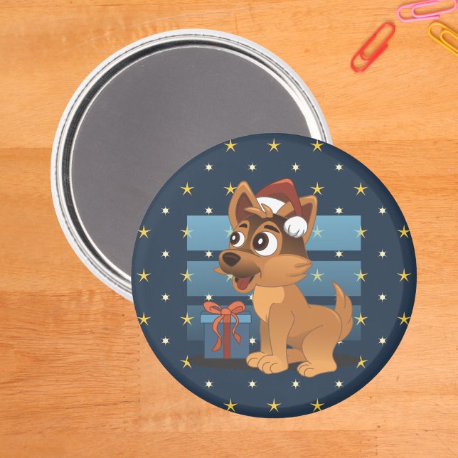 Cute German Shepherd puppy Cartoon Starry night Magnet (Skapare uppladdad)
