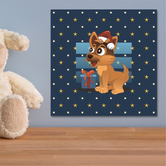 Cute German Shepherd puppy Cartoon Starry night Poster (Skapare uppladdad)
