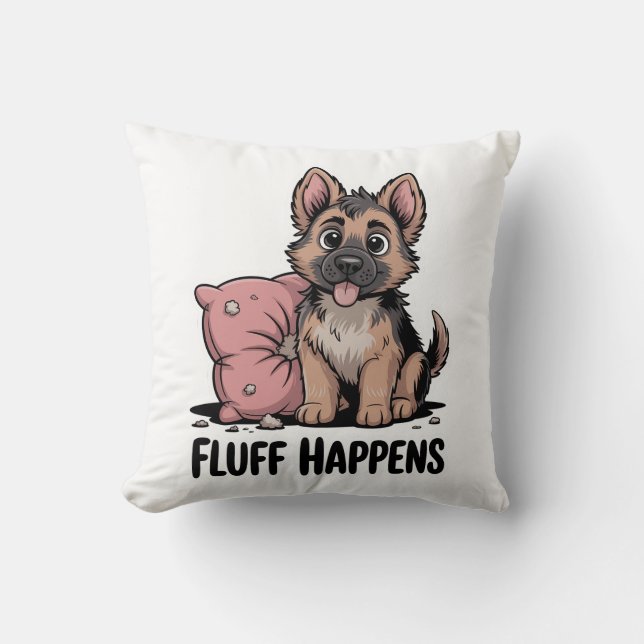 Cute German Shepherd Puppy ’Fluff Happens’ Hund Kudde (Framsida)