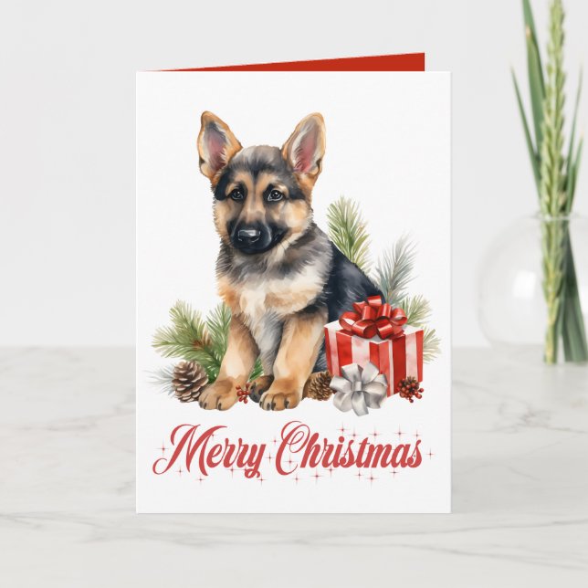 Cute German Shepherd Puppy Hund God jul Kort (Framsida)