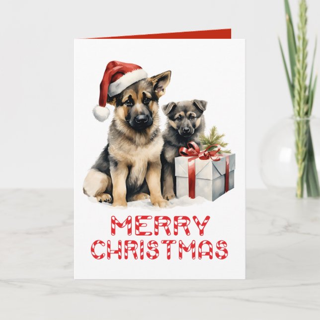 Cute German Shepherd Puppy Hund God jul Kort (Framsida)