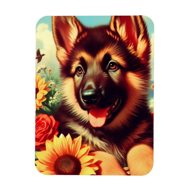 Cute German Shepherd Puppy Painting Magnet (Vertikal)