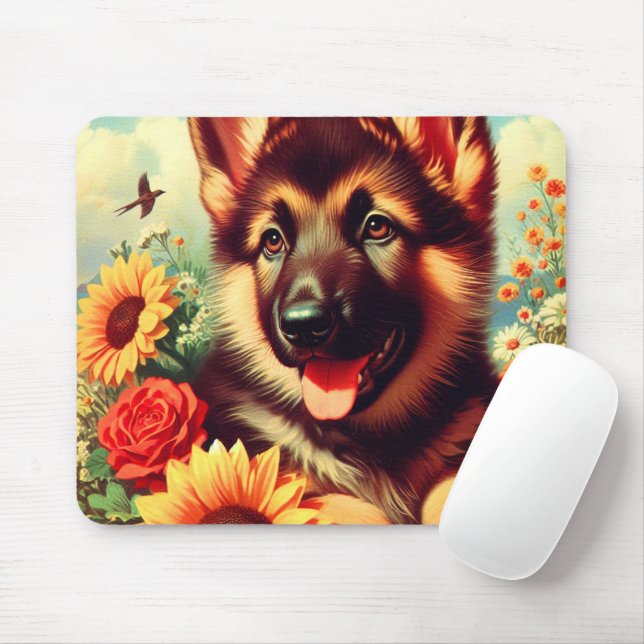Cute German Shepherd Puppy Painting Musmatta (Med mus)