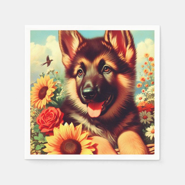 Cute German Shepherd Puppy Painting Pappersservett (Framsidan)