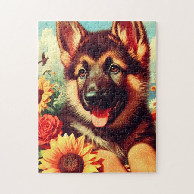 Cute German Shepherd Puppy Painting Pussel (Vertikal)