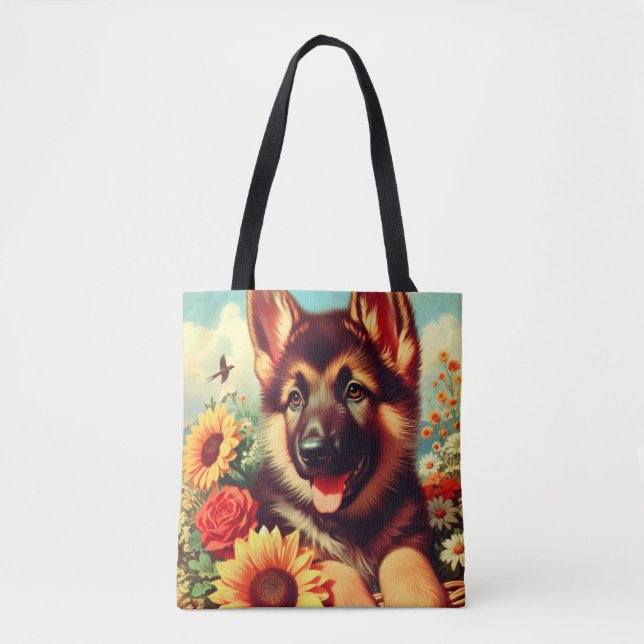 Cute German Shepherd Puppy Painting Tygkasse (Framsida)