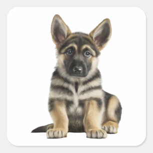 Cute German Shepherd Puppy Tecknad hund Fyrkantigt Klistermärke