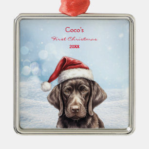 Cute German Shorthair Hund Santa Hat Pencil Art Ta Julgransprydnad Metall