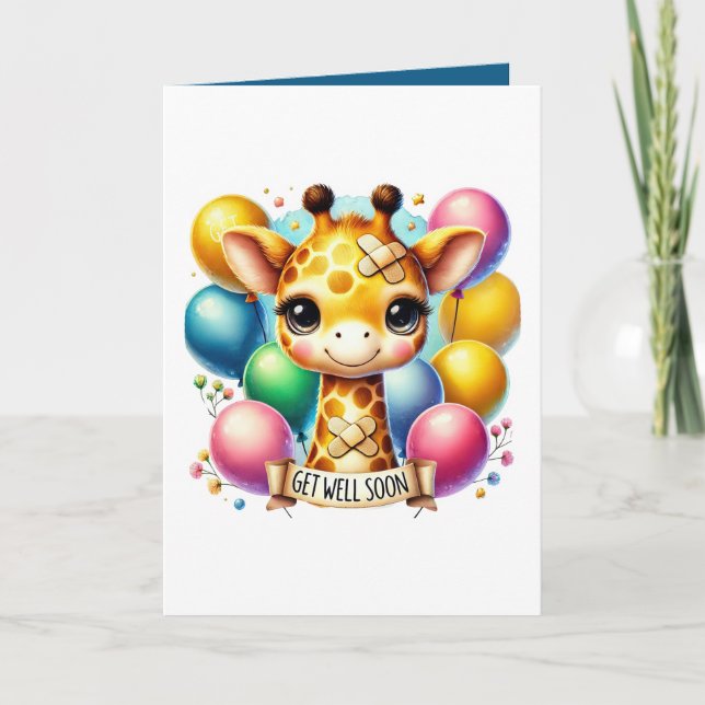 Cute get well soon giraffe add message kort (Framsida)
